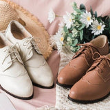 【塞納河光】法式綁帶手工木跟牛津鞋（2色）