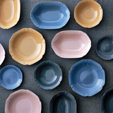 日本美濃燒復古純色花邊碗 (中碗/橢圓大碗) 共四色