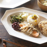 日本益子燒吉澤窯白色八角寬邊長盤