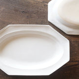 日本益子燒吉澤窯白色八角寬邊長盤