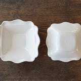 日本益子燒吉澤窯白正方花邊小碗