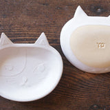 日本益子燒吉澤窯白色貓臉迷你盤