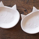 日本益子燒吉澤窯白色貓臉迷你盤