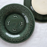 日本益子燒吉澤窯絨綠色釉面裂紋馬盤