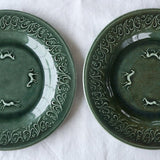 日本益子燒吉澤窯絨綠色釉面裂紋馬盤