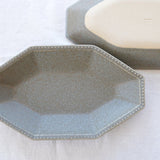 日本益子燒吉澤窯米灰色八角長碗