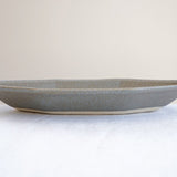 日本益子燒吉澤窯米灰色八角長碗