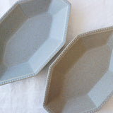 日本益子燒吉澤窯米灰色八角長碗