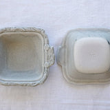 日本益子燒吉澤窯霜灰色銀器紋方碗