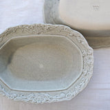 日本益子燒吉澤窯霜灰色銀器紋橢圓碗