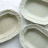 日本益子燒吉澤窯霜灰色銀器紋橢圓碗