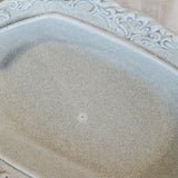 日本益子燒吉澤窯霜灰色銀器紋橢圓碗