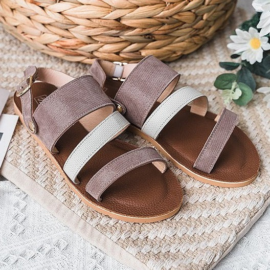 【曲線譜】雙色羊皮涼拖鞋（2色）