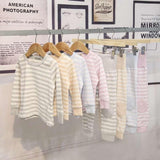 男女童舒棉條紋高腰居家服套裝（5色）