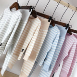 男女童舒棉條紋高腰居家服套裝（5色）