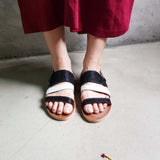 【曲線譜】雙色羊皮涼拖鞋（2色）