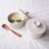 日本益子燒吉澤窯白色花柄蓋茶碗蒸