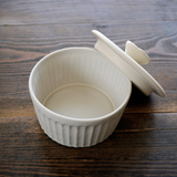 日本益子燒吉澤窯白色花柄蓋茶碗蒸