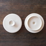 日本益子燒吉澤窯白色花柄蓋茶碗蒸