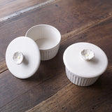 日本益子燒吉澤窯白色花柄蓋茶碗蒸