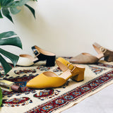 復古小時代 尖頭粗跟穆勒鞋