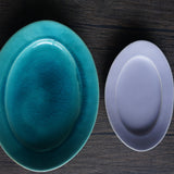 Awabi ware 岡本純一橢圓盤 M 土耳其藍