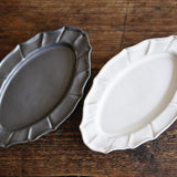 暮縞 花邊橢圓盤 淺灰白色