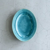Awabi ware 岡本純一橢圓盤 M 土耳其藍