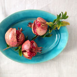 Awabi ware 岡本純一橢圓盤 M 土耳其藍