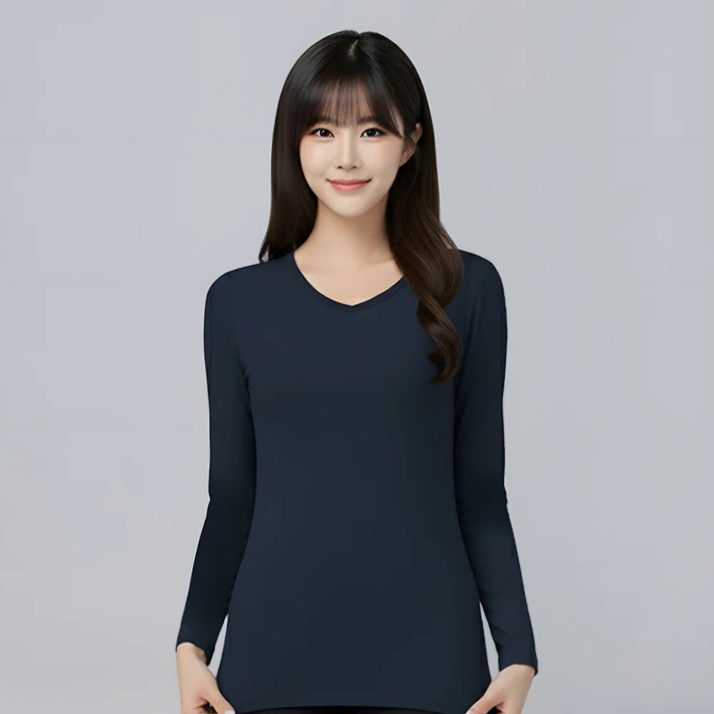 第五代溫灸刷毛V領發熱衣（女）