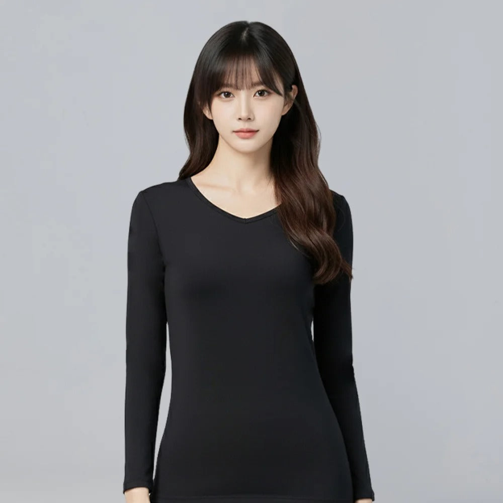 第五代溫灸刷毛V領發熱衣（女）