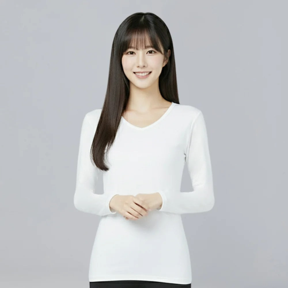 第五代溫灸刷毛V領發熱衣（女）