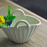 日本益子燒若間陶籃形小花器 共二款